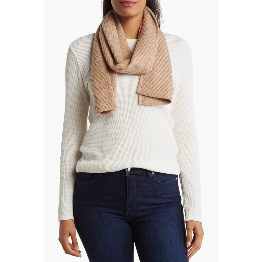 ALLSAINTS Traveling Rib Scarf Women One Size Cortina Beige Knit Wool Winter NEW